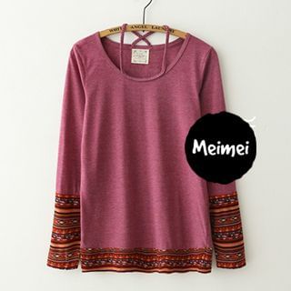 Meimei Patterned Panel Long-Sleeve T-shirt