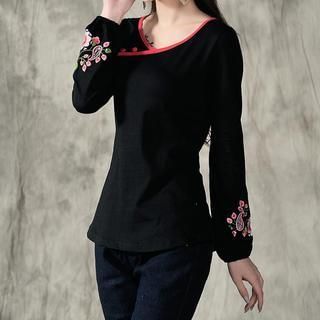 Sayumi Chinese Style Embroidered Long-Sleeve Top
