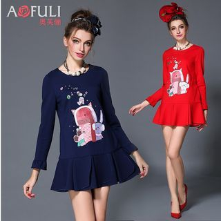 Ovette Long-Sleeve Animal Embroidered Dress