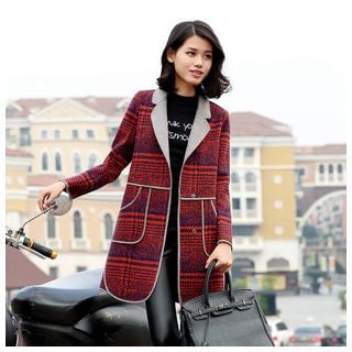 Jiuni Plaid Snap Button Coat