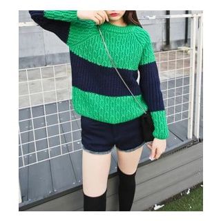 Miss Fan Color Block Cable Knit Sweater