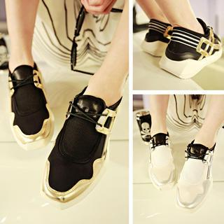 JUN.LEE Metallic Trim Low Cut Sneakers