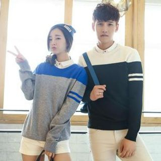 Simpair Couple Color Mixed Round Neck Pullover