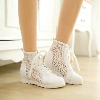 Shoes Galore Perforated Lace-Up Ankle Boots