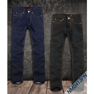 WIZIKOREA Stitched Slim-Fit Jeans