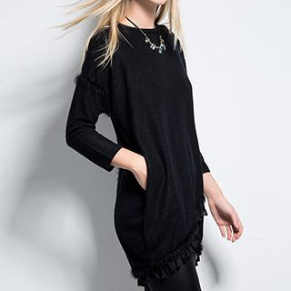 chome Tasseled 3/4-Sleeve Knit Dress