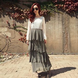 Lace-Trim Tiered Dress