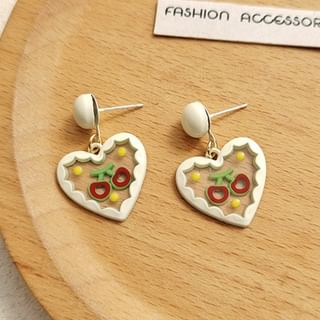 Heart Cherry Resin Alloy Drop Earring 1 Pair - Red Cherry - White - One Size