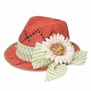 Flower-Accent Woven Straw Hat Orange - One Size