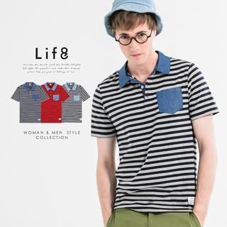 Life 8 Short-Sleeve Striped Polo Shirt