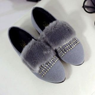Zandy Shoes Faux-Fur Studded Flats