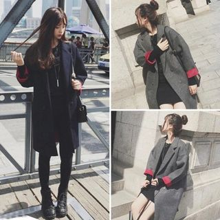 QZ Lady Contrast Trim Woolen Coat