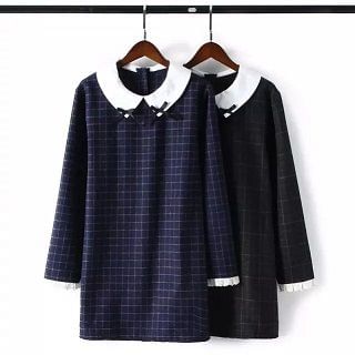 TOJI Long-Sleeve Peter-Pan Collar Check Dress