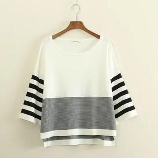 Mushi 3/4 Sleeved Striped Knit Top