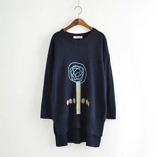 TOJI Embroidered Long Knit Top