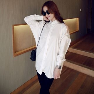 Sherbo Long-Sleeve Zip-Back Long Blouse