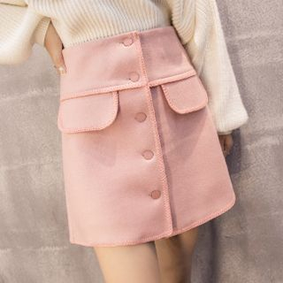 Beekee Button-front Woolen Skirt