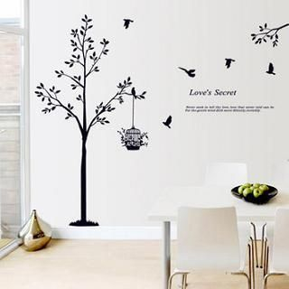 LESIGN Tree and Birdcage Wall Sticker Black - One Size