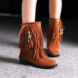JY Shoes Fringed Mid-calf Boots
