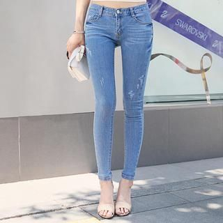DABAGIRL Distressed-Detail Washed Skinny Jeans