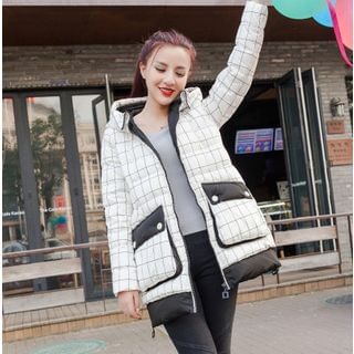Melosio Check Hooded Padded Coat