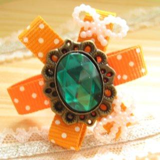 Fit-to-Kill Hand made Elegant green diamond with orange spot cotton ring