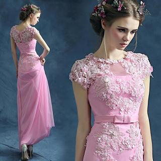 Angel Bridal Beaded Rosette Evening Gown