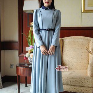 GU ZHI Long-Sleeve Contrast-Collar Paneled Dress