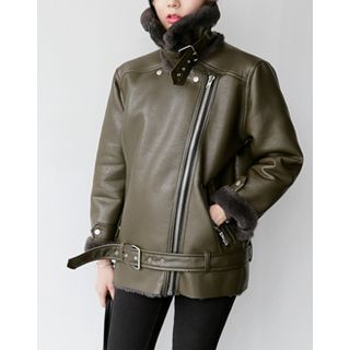 UPTOWNHOLIC Zip-Detail Faux-Fur Jacket