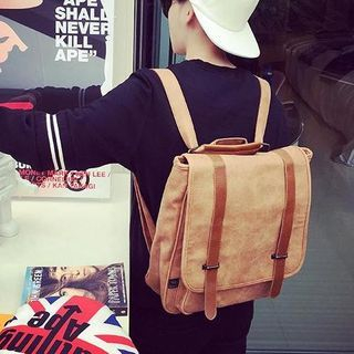 JUN.LEE Faux Leather Flap Backpack