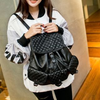 Pandabada Faux Leather Quilted Backpack