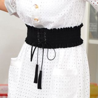 Faux Suede Elasticized Belt Black - One Size