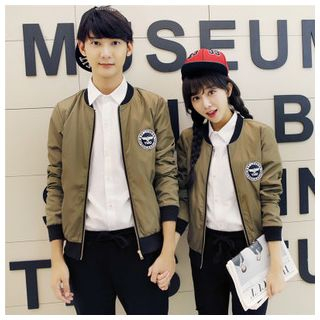 Azure Couple Applique Baseball Jacket