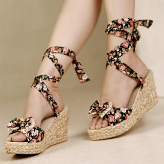 Buy Kvoll Tie-Ankle Floral Wedge Sandals 1022991201