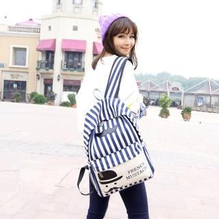 Crystal Mustache Print Striped Canvas Backpack