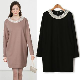 ifzen Lace-Collar Faux-Pearl Detail Dress