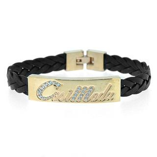 COSI MODA Steel / Leather Bracelet with Cubic Zirconia