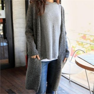 smusal Open-Front Wool-Blend Long Cardigan