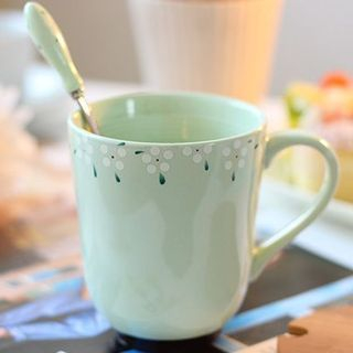 Good Living Printed Cup With Lid & Tea Spoon