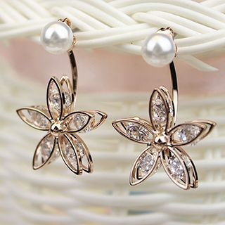 Donnette Rhinestone Floral Faux Pearl Earrings