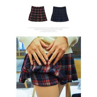 Bongjashop Pleated Check A-Line Mini Skirt