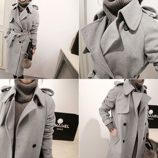 NANING9 Epaulette-Shoulder Wool Blend Trench Coat