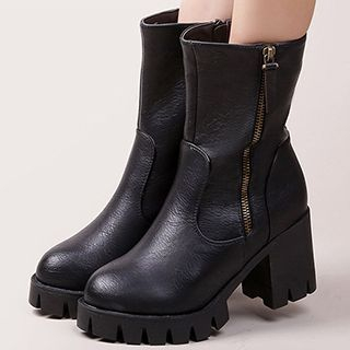 DUSTO Chunky Heel Zip Mid-calf Boots