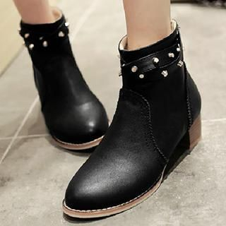 Gizmal Boots Faux Leather Studded Ankle Boots