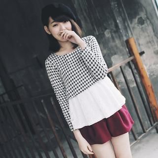 Tokyo Fashion Lace-Hem Houndstooth Top
