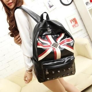 Miss Sweety Union-Jack Studded Faux-Leather Backpack