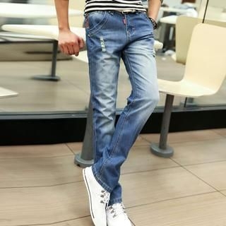 JVR Washed Distressed Slim-Fit Jeans