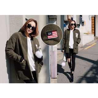 Seoul Fashion Appliqu  Coral-Fleece Jacket