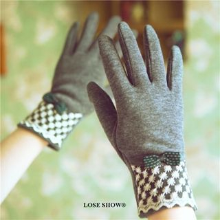 Lose Show Cashmere Lace Panel Bowed Gloves