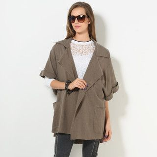 YesStyle Z Cuffed Batwing-Sleeve Open-Front Jacket Brown - One Size